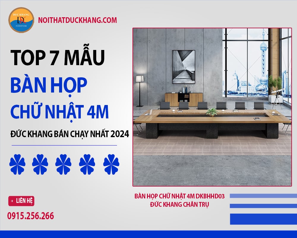 Bàn họp chữ nhật 4m DKBHHD03 Đức Khang chân trụ