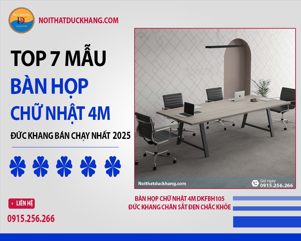 Bàn họp chữ nhật 4m DKFBH105 Đức Khang chân sắt đen chắc khỏe