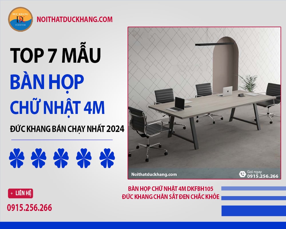 Bàn họp chữ nhật 4m DKFBH105 Đức Khang chân sắt đen chắc khỏe