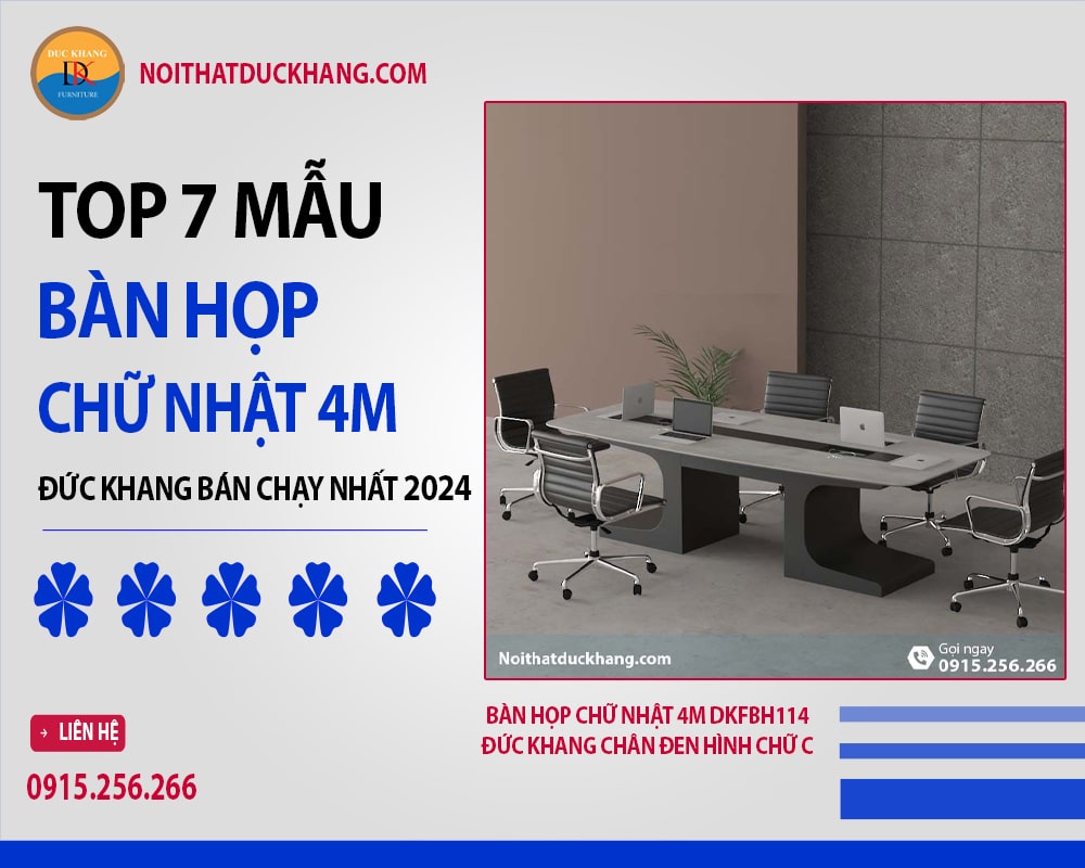 Bàn họp chữ nhật 4m DKFBH114 Đức Khang chân đen hình chữ C