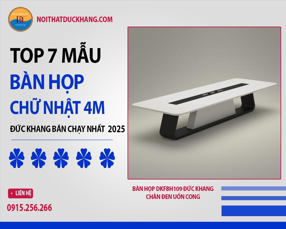 Bàn họp chữ nhật 4m DKFBH109 Đức Khang chân đen uốn cong