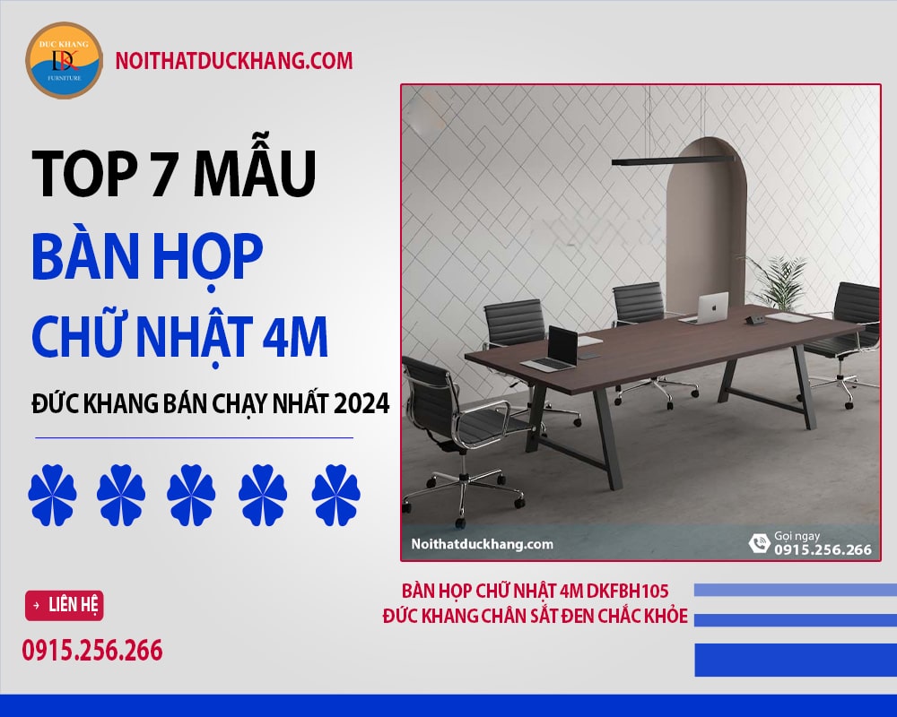 Bàn họp chữ nhật 4m DKFBH105 Đức Khang chân sắt đen chắc khỏe