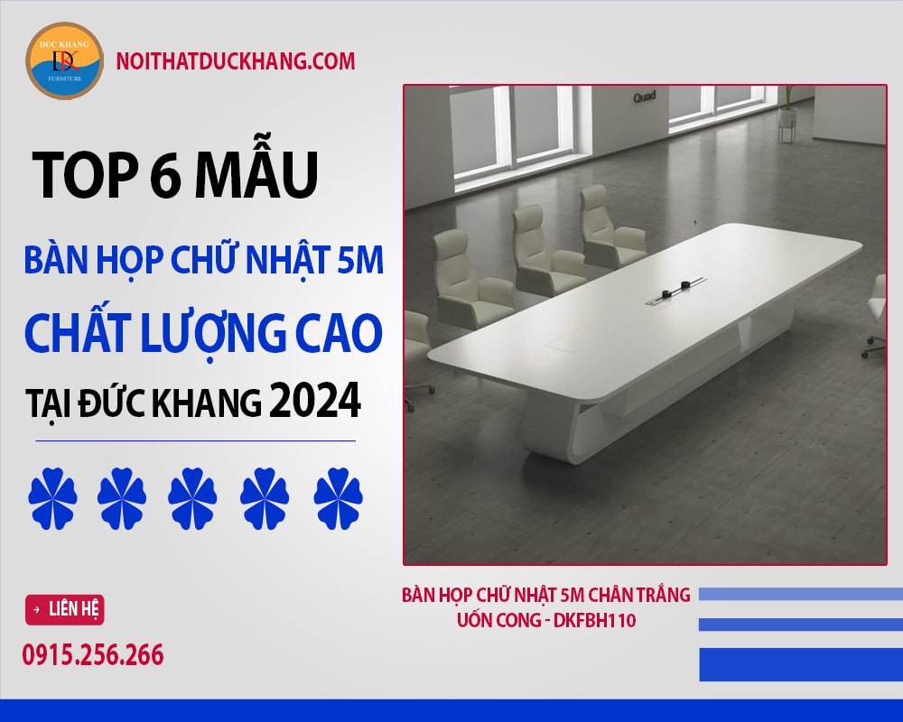 Bàn họp chữ nhật 5m chân trắng uốn cong - DKFBH110