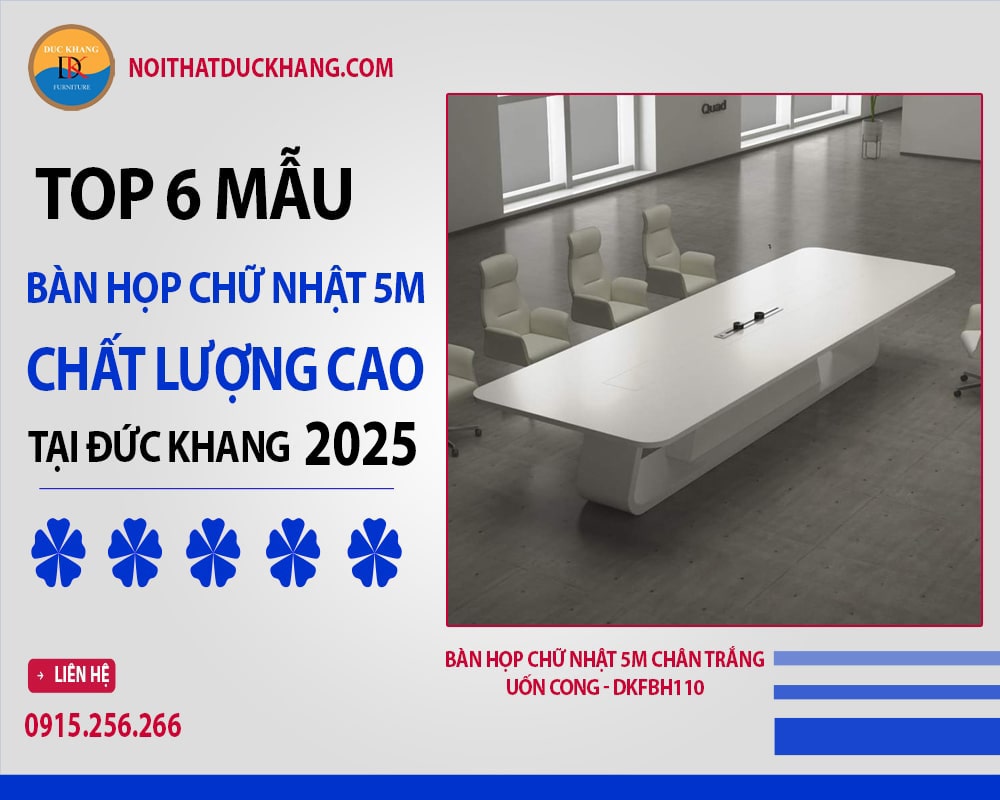 Bàn họp chữ nhật 5m chân trắng uốn cong - DKFBH110