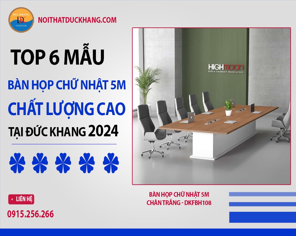 Bàn họp chữ nhật 5m chân trắng - DKFBH108