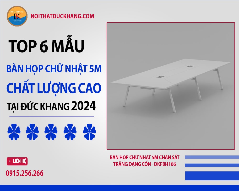 Bàn họp chữ nhật 5m chân sắt trắng dạng côn - DKFBH106