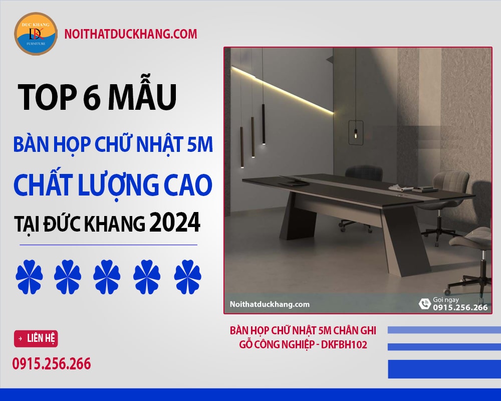 Bàn họp chữ nhật 5m chân ghi, gỗ công nghiệp - DKFBH102