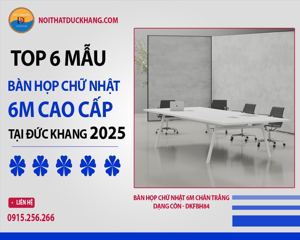 Bàn họp chữ nhật 6m chân trắng dạng côn - DKFBH84 Bàn họp chữ nhật 6m chân trắng dạng côn - DKFBH84