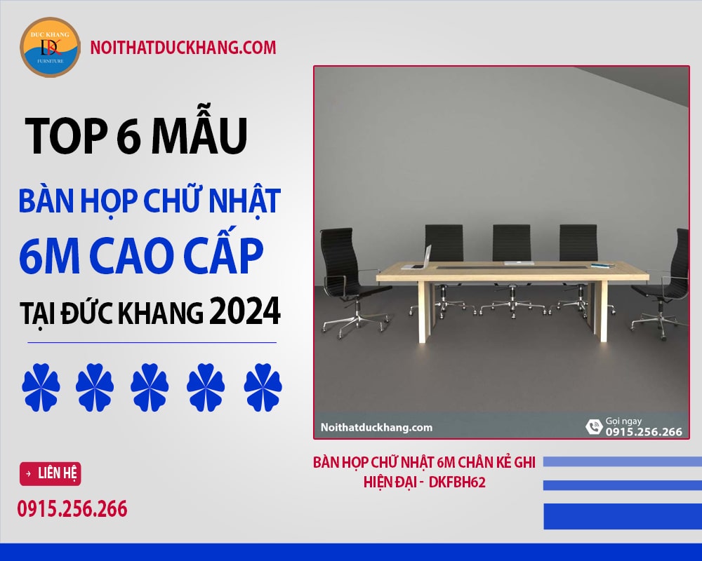 Bàn họp chữ nhật 6m chân kẻ ghi hiện đại -  DKFBH62