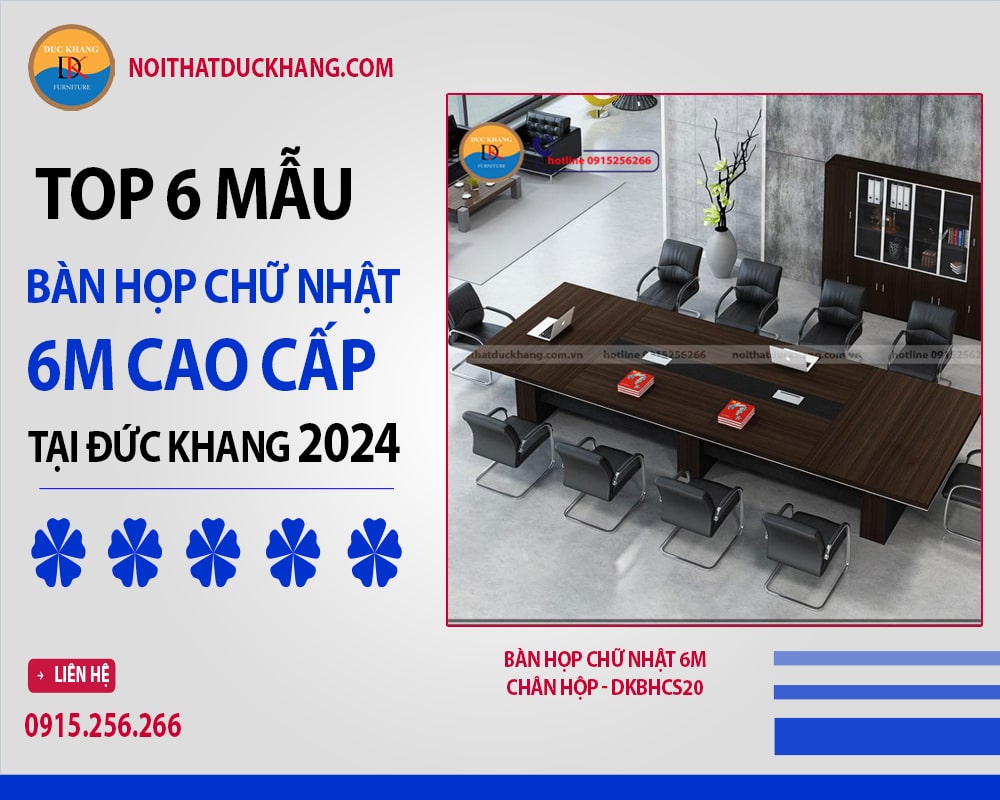 Bàn họp chữ nhật 6m chân hộp - DKBHCS20