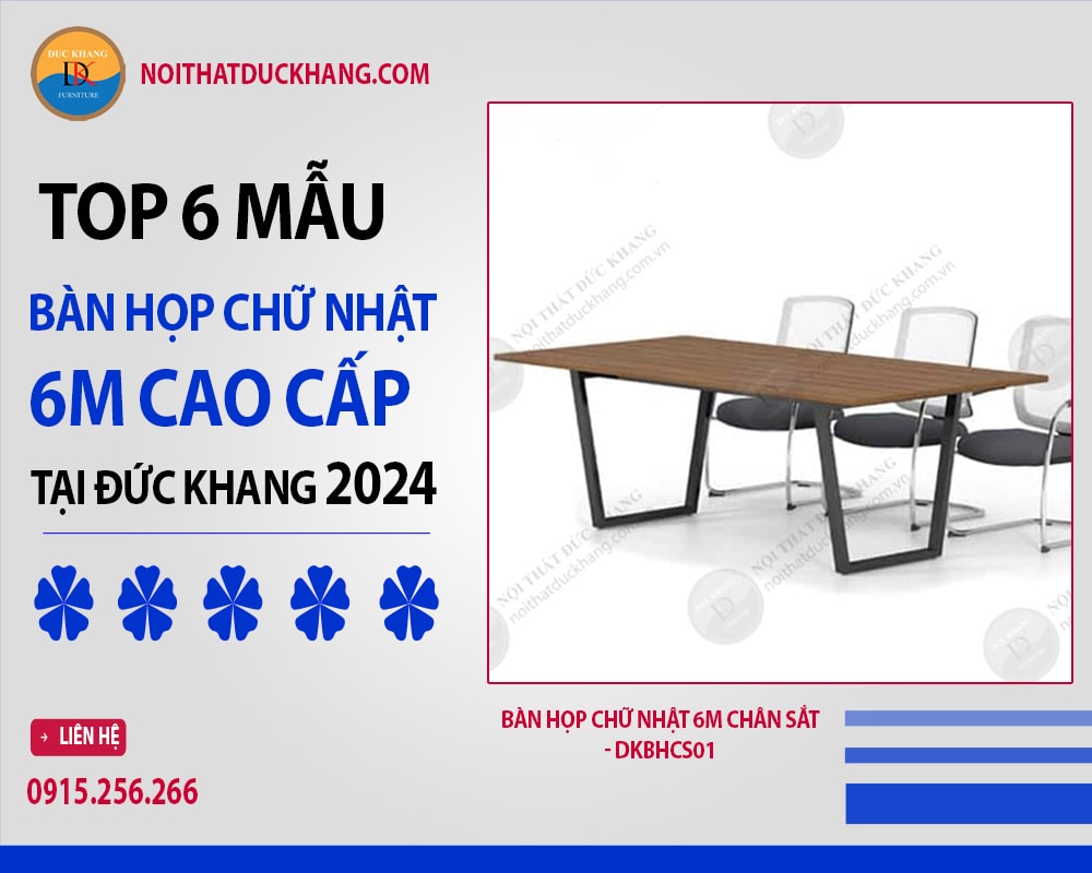 Bàn họp chữ nhật 6m chân sắt - DKBHCS01