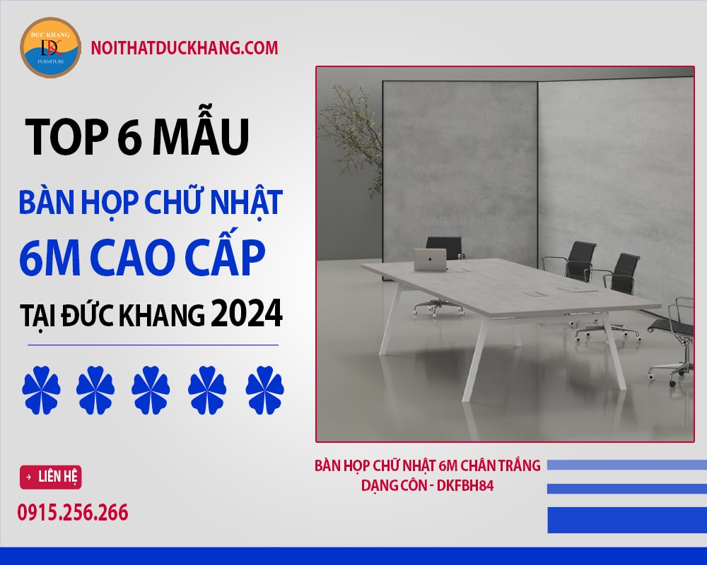 Bàn họp chữ nhật 6m chân trắng dạng côn - DKFBH84