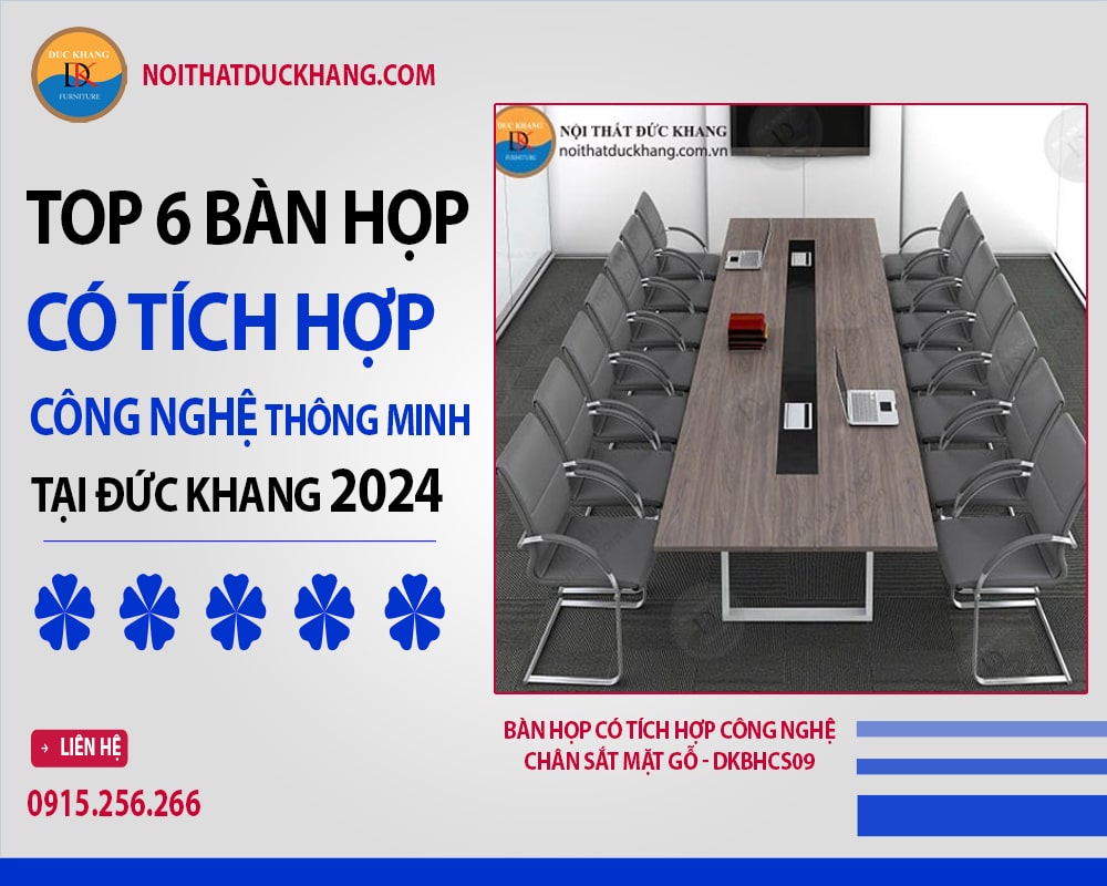 Bàn họp có tích hợp công nghệ chân sắt mặt gỗ - DKBHCS09