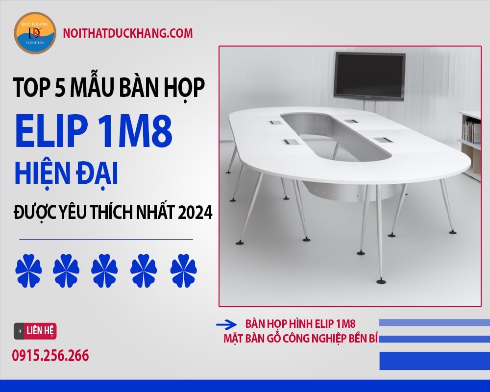 Bàn họp hình elip 1m8 mặt bàn gỗ công nghiệp bền bỉ