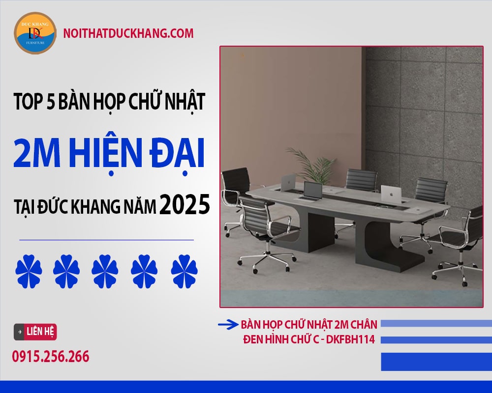 Bàn họp chữ nhật 2m chân đen hình chữ C - DKFBH114