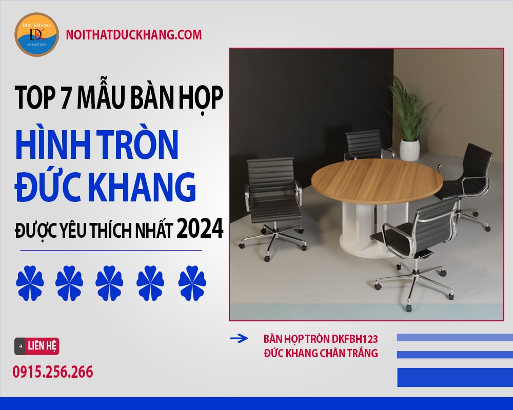 Bàn họp tròn DKFBH123 Đức Khang chân trắng dạng tấm gỗ