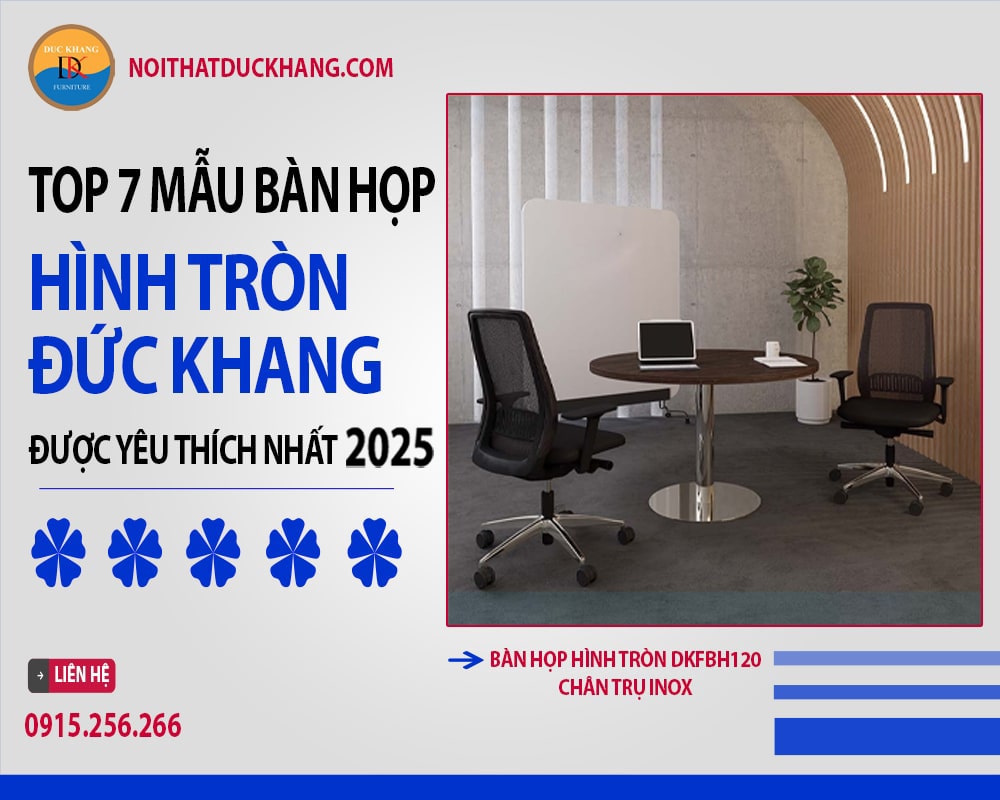 Bàn họp hình tròn DKFBH120 chân trụ Inox Bàn họp hình tròn DKFBH120 chân trụ Inox