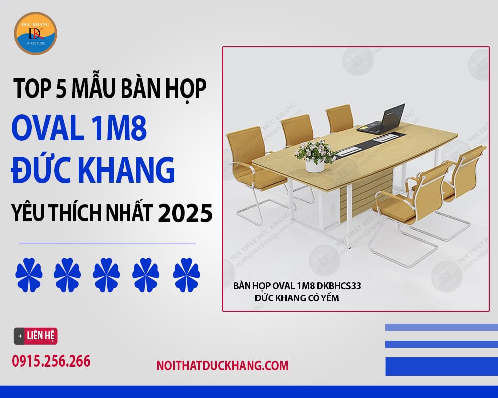 Bàn họp oval 1m8 DKBHCS33 Đức Khang có yếm