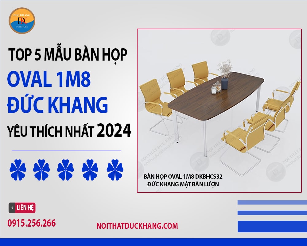 Bàn họp oval 1m8 DKBHCS32 Đức Khang mặt bàn lượn