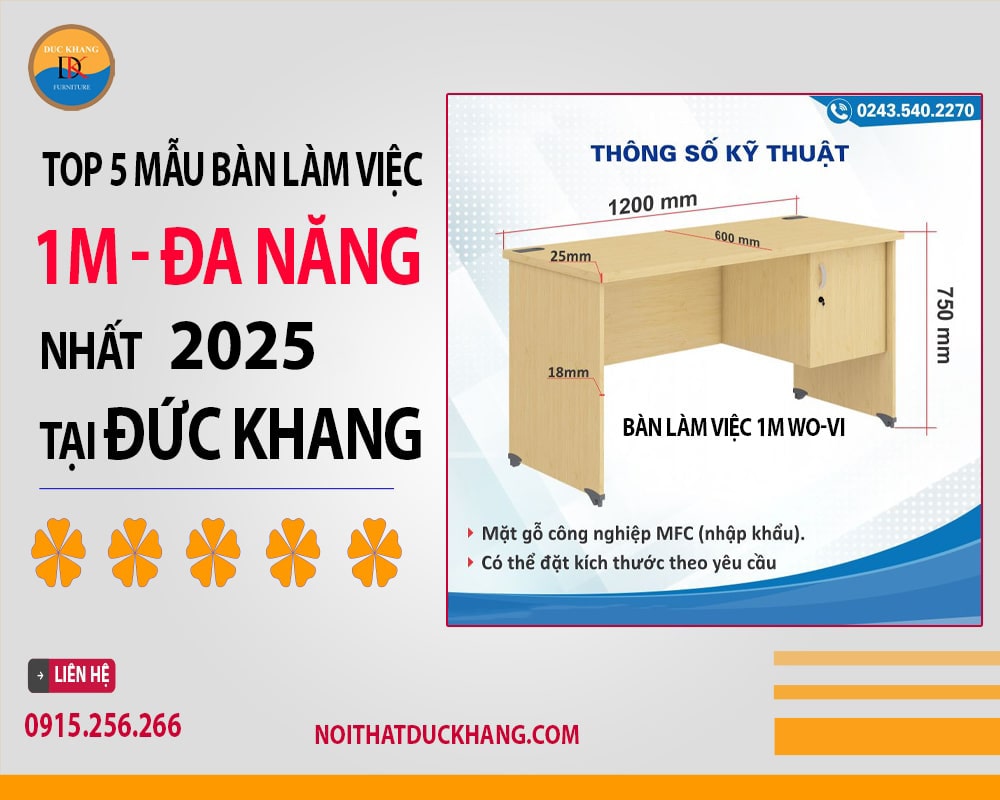 Top 5 mẫu bàn làm việc 1m đa năng nhất 2025 tại Đức Khang