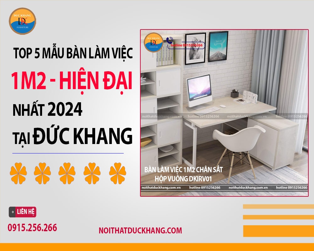 Bàn làm việc 1m2 chân sắt hộp vuông DKIRV01