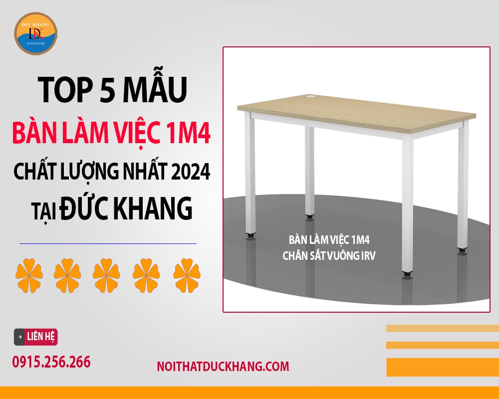 Bàn làm việc 1m4 chân sắt vuông IRV