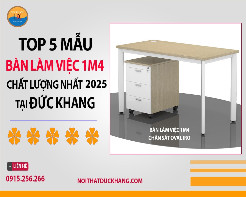 Bàn làm việc 1m4 chân sắt Oval IRO Bàn làm việc 1m4 chân sắt Oval IRO