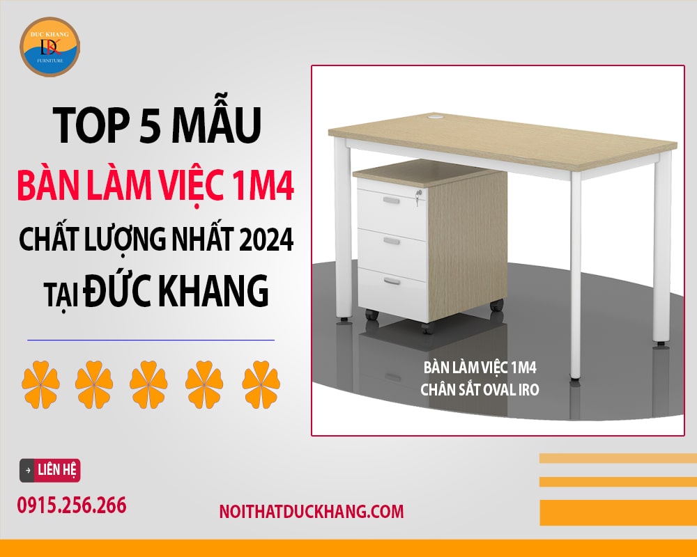 Bàn làm việc 1m4 chân sắt Oval IRO