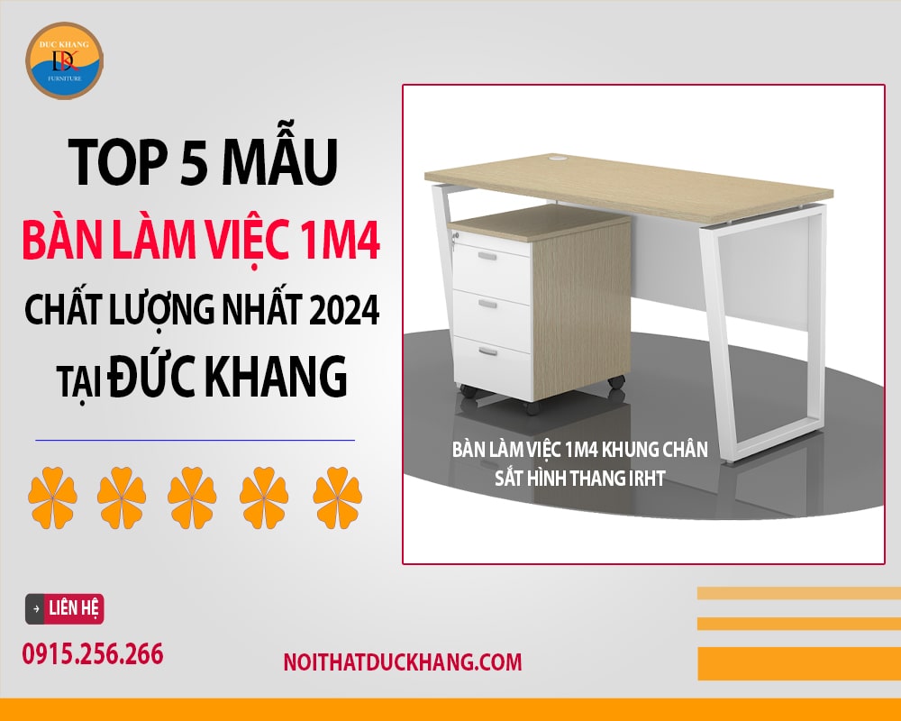 Bàn làm việc 1m4 khung chân sắt hình thang IRHT