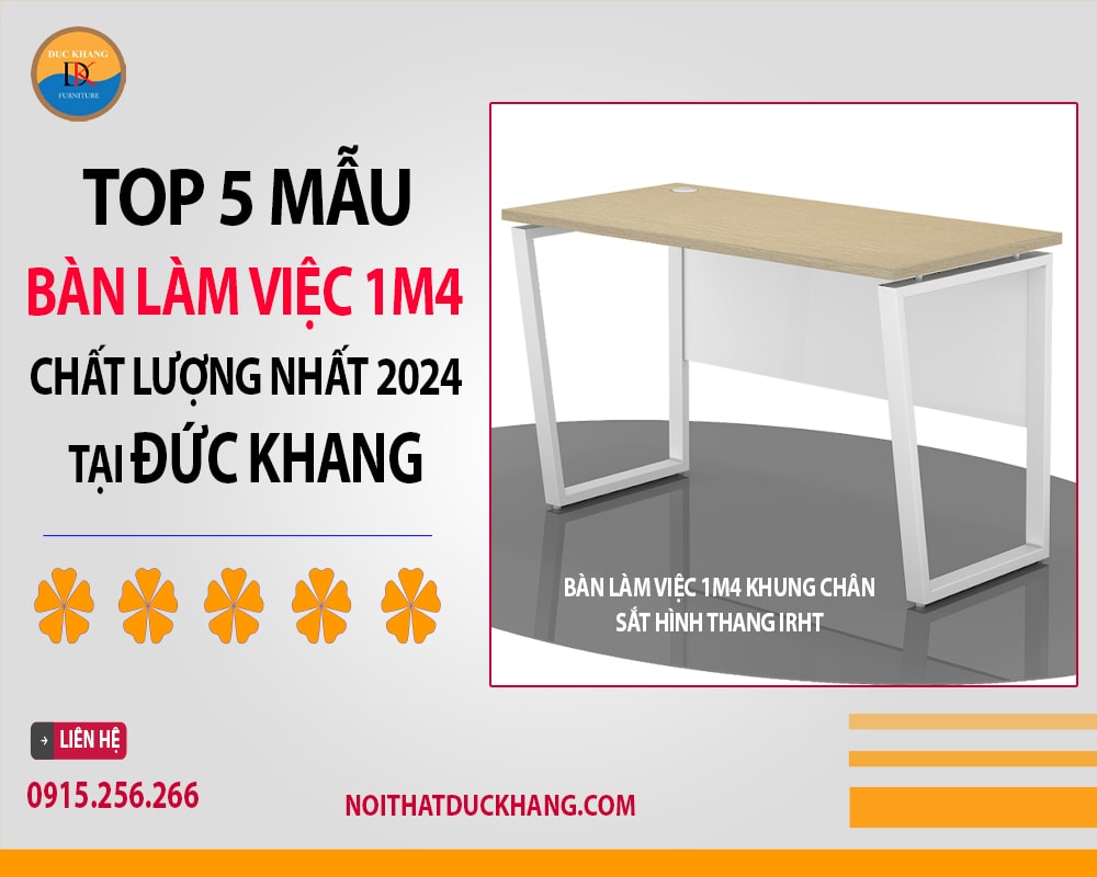 Bàn làm việc 1m4 khung chân sắt hình thang IRHT