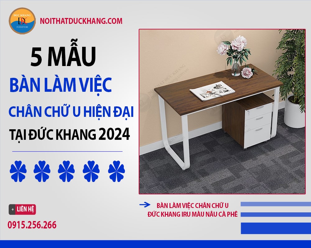 Bàn làm việc chân chữ U Đức Khang IRU màu nâu cà phê