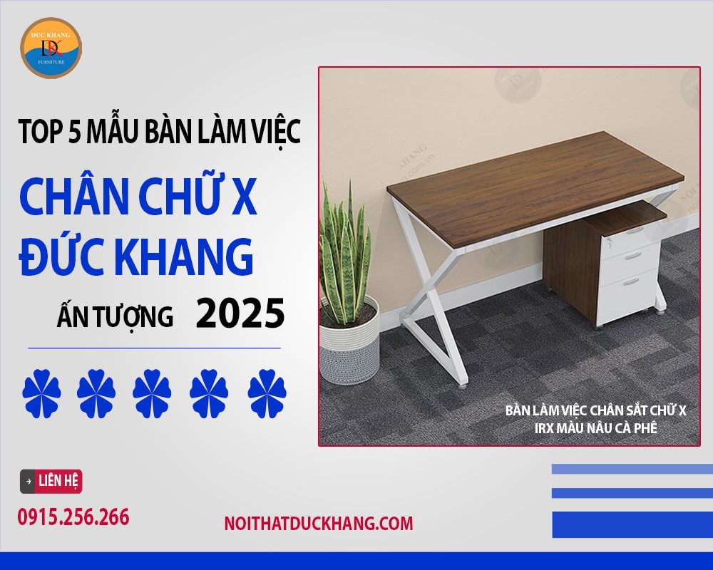 Bàn làm việc chân sắt chữ X IRX màu nâu cà phê Bàn làm việc chân sắt chữ X IRX màu nâu cà phê
