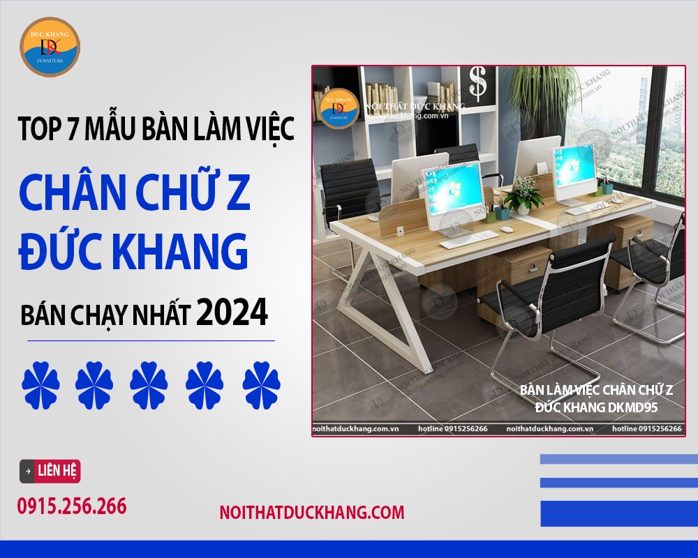 Bàn làm việc chân chữ Z Đức Khang DKMD95 kèm tủ phụ tiện lợi