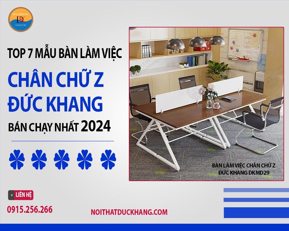 Bàn làm việc chân chữ Z Đức Khang DKMD29 có vách ngăn mặt bàn