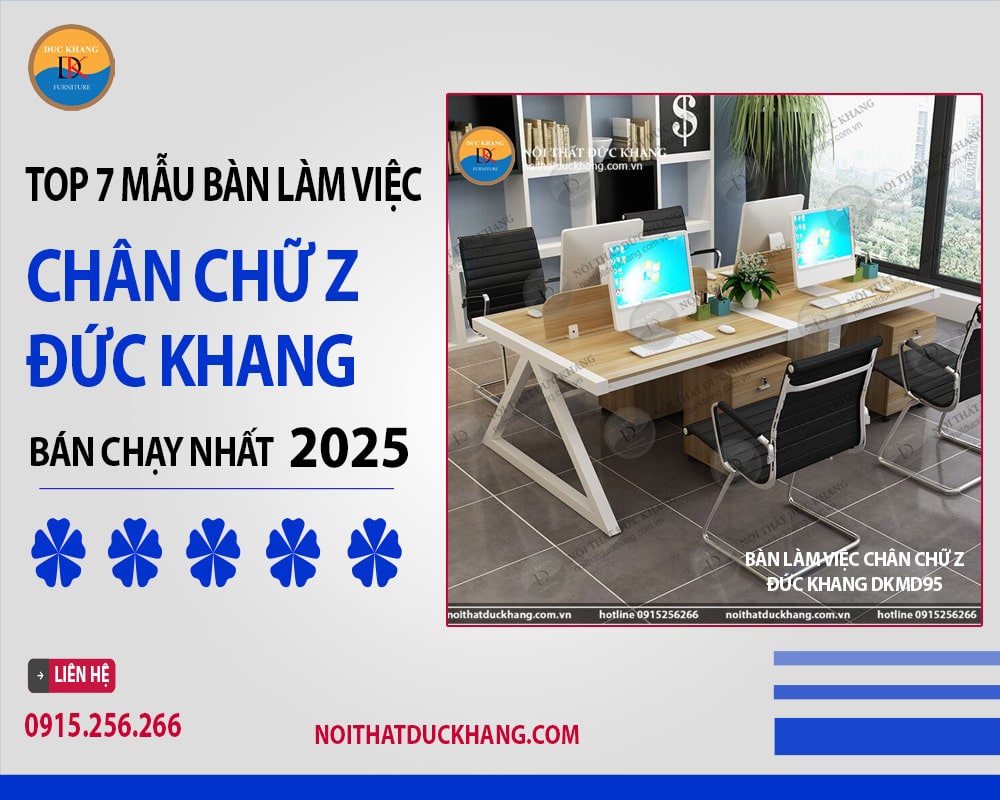 Bàn làm việc chân chữ Z Đức Khang DKMD95 kèm tủ phụ tiện lợi