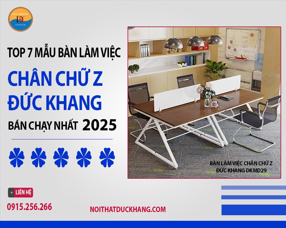 Bàn làm việc chân chữ Z Đức Khang DKMD29 có vách ngăn mặt bàn
