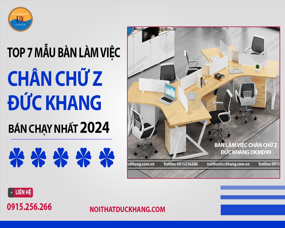 Bàn làm việc chân chữ Z Đức Khang DKMD99 kèm tủ di động và vách ngăn tiện lợi