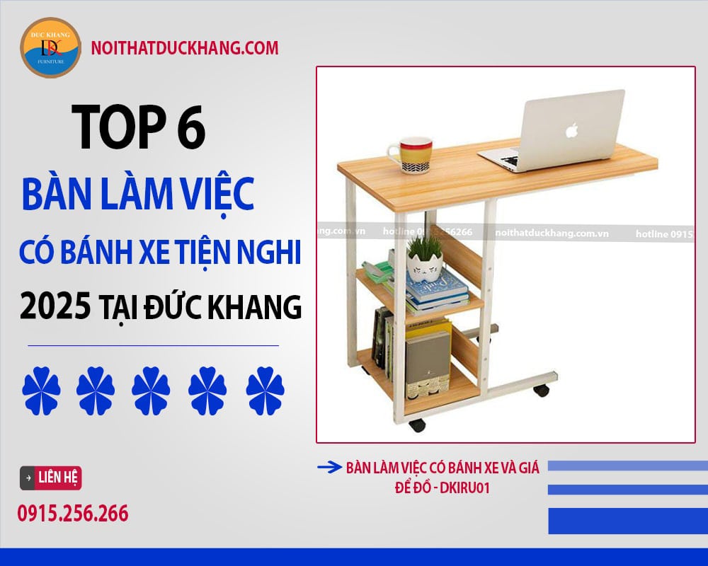 Bàn làm việc có bánh xe và giá để đồ - DKIRU01 Bàn làm việc có bánh xe và giá để đồ - DKIRU01