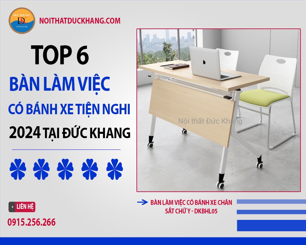 Bàn làm việc có bánh xe chân sắt chữ Y - DKBHL05