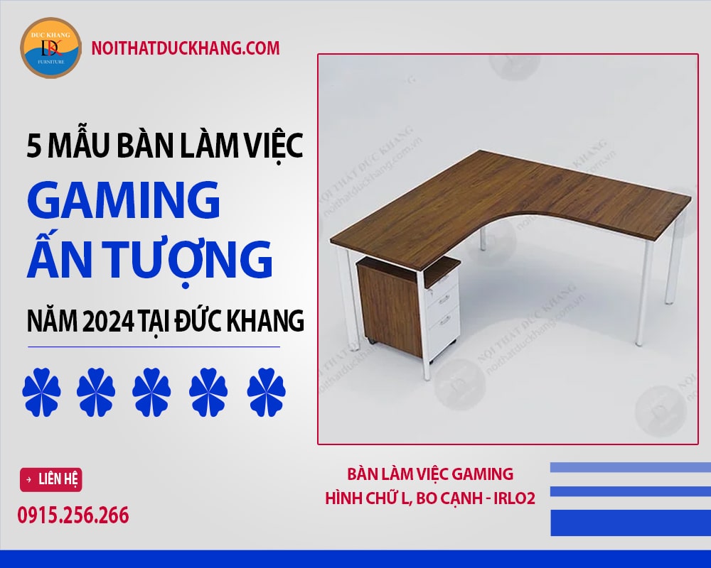 Bàn làm việc gaming hình chữ L, bo cạnh - IRLO2