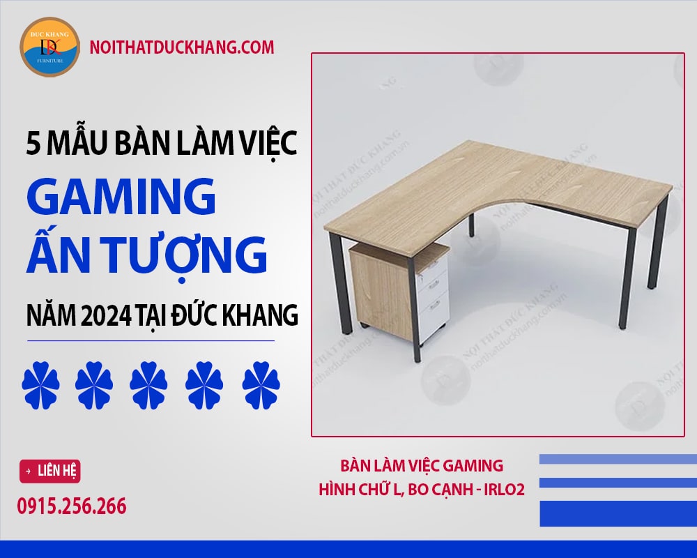 Bàn làm việc gaming hình chữ L, bo cạnh - IRLO2