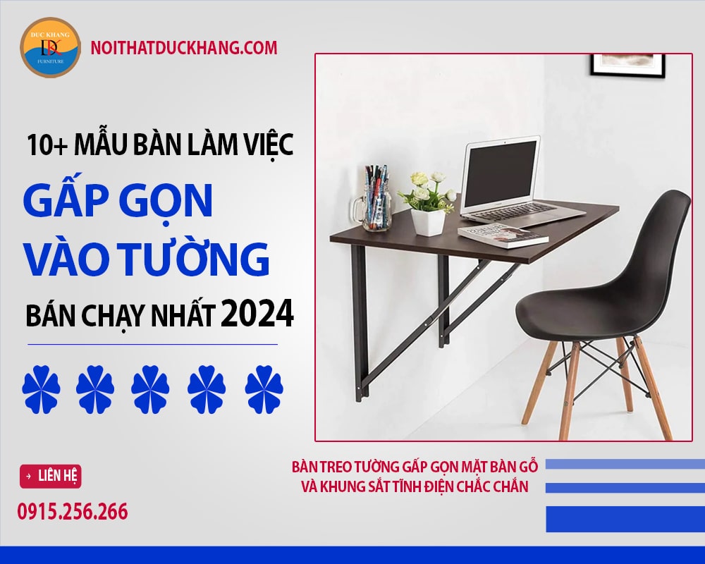 Bàn treo tường gấp gọn mặt bàn gỗ và khung sắt tĩnh điện chắc chắn