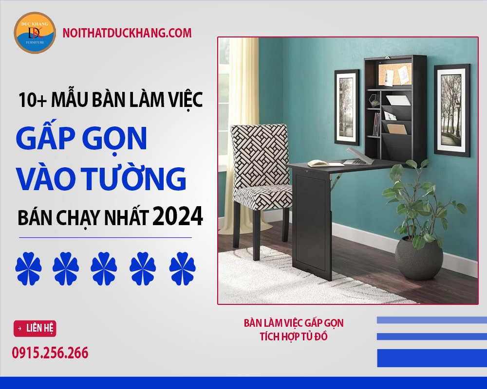 Bàn làm việc gấp gọn tích hợp tủ đồ