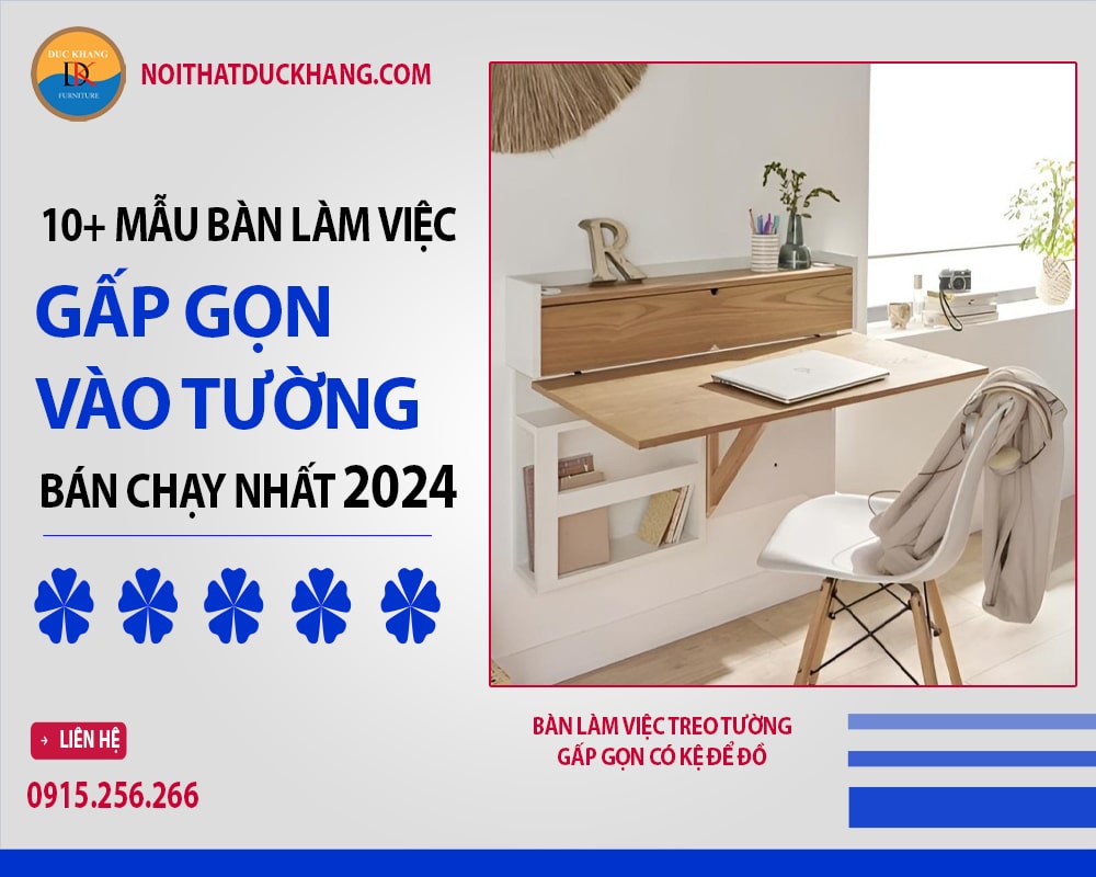 Bàn làm việc treo tường gấp gọn có kệ để đồ