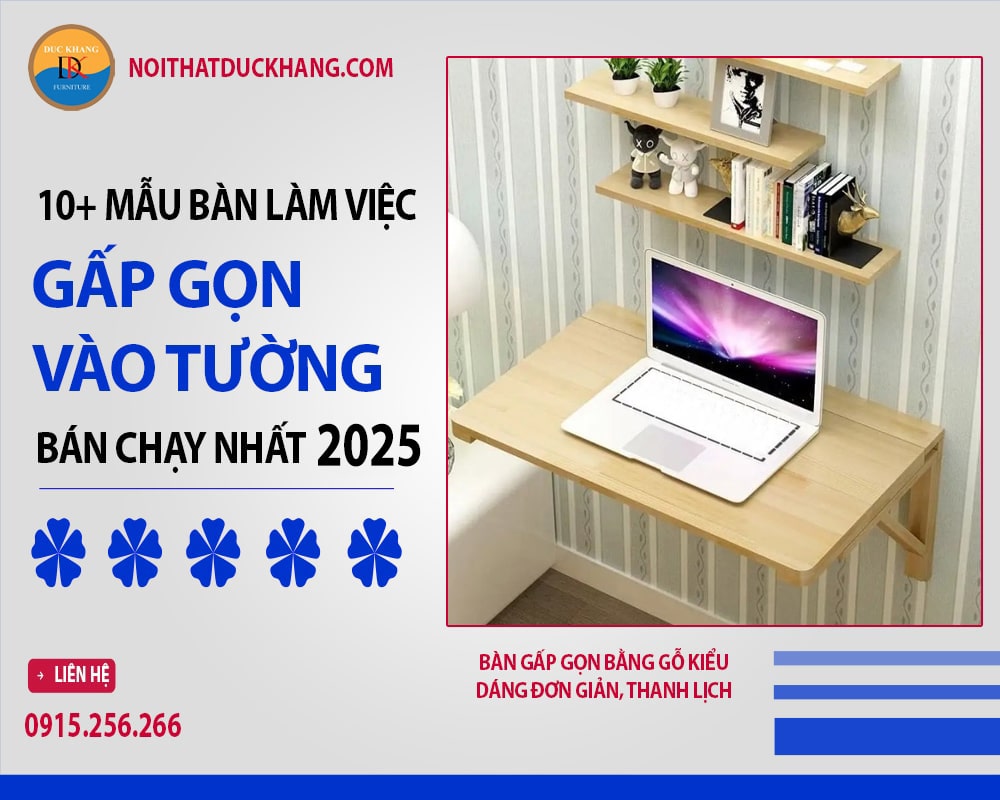 Bàn gấp gọn bằng gỗ kiểu dáng đơn giản, thanh lịch