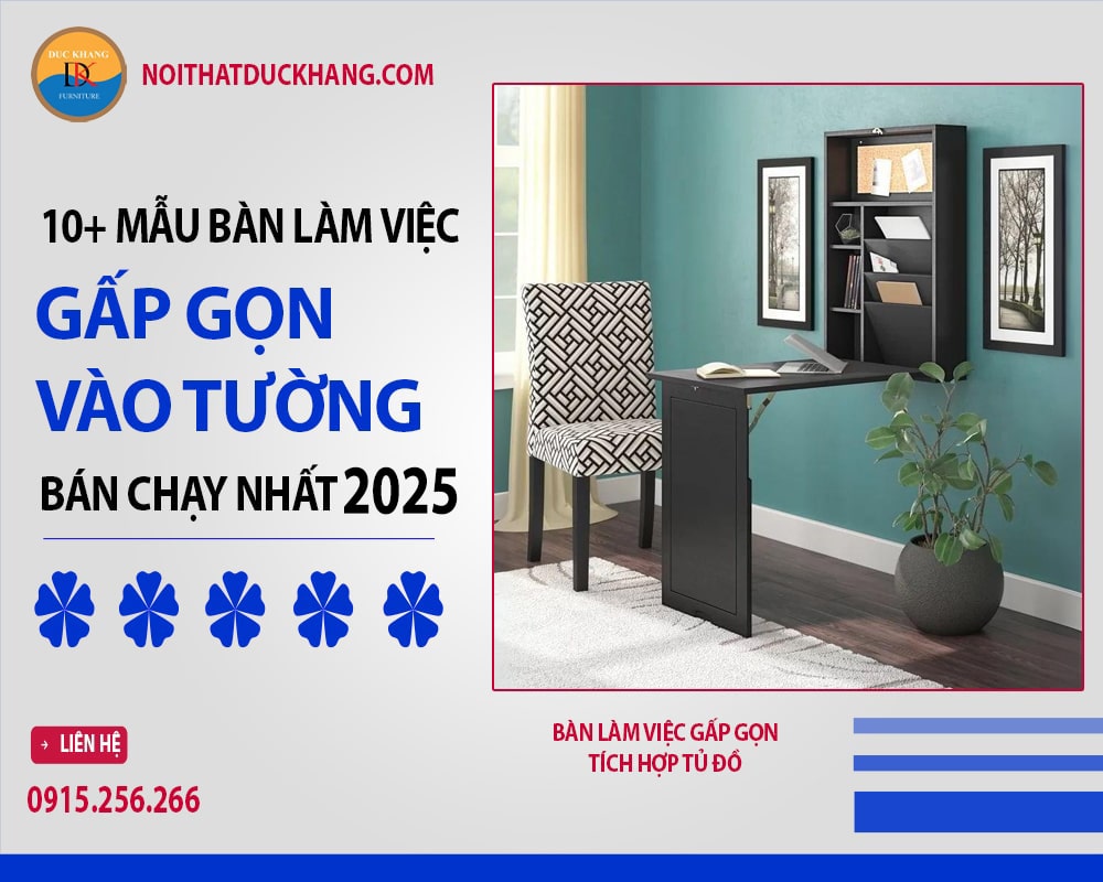 Bàn làm việc gấp gọn tích hợp tủ đồ