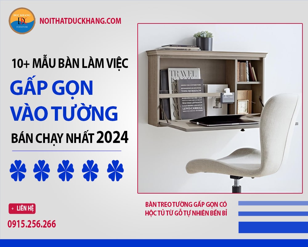 Bàn treo tường gấp gọn có hộc tủ từ gỗ tự nhiên bền bỉ