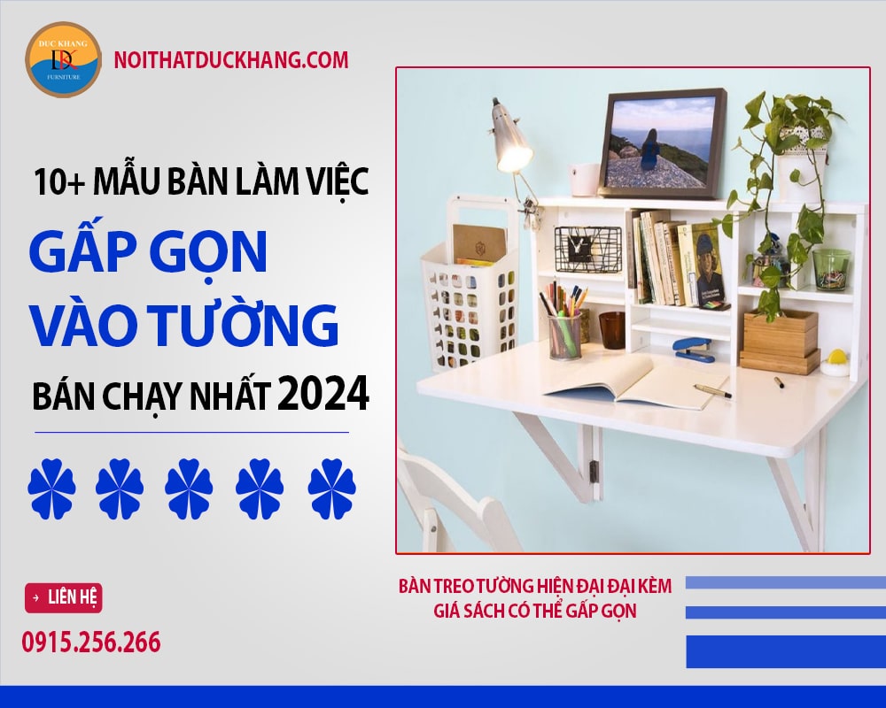 Bàn treo tường hiện đại đại kèm giá sách có thể gấp gọn