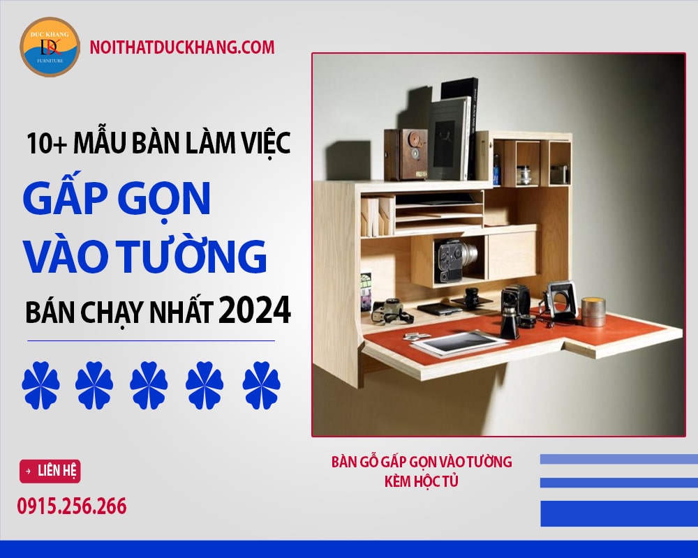 Bàn gỗ gấp gọn vào tường kèm hộc tủ