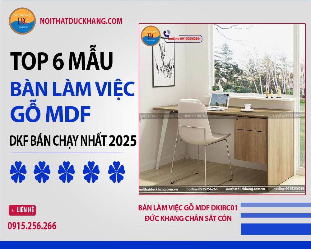 Bàn làm việc gỗ MDF DKIRC01 Đức Khang chân sắt côn